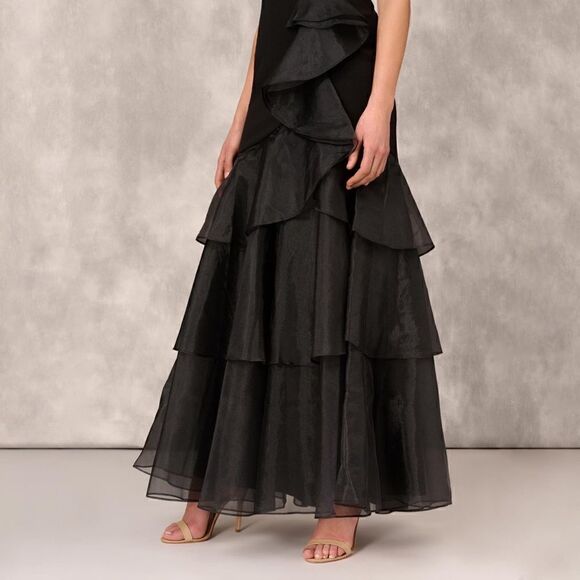 NWT Aidan Mattox Halter Tiered Cascade Ruffle Trumpet Chiffon Mermaid Long Gown - Picture 7 of 16